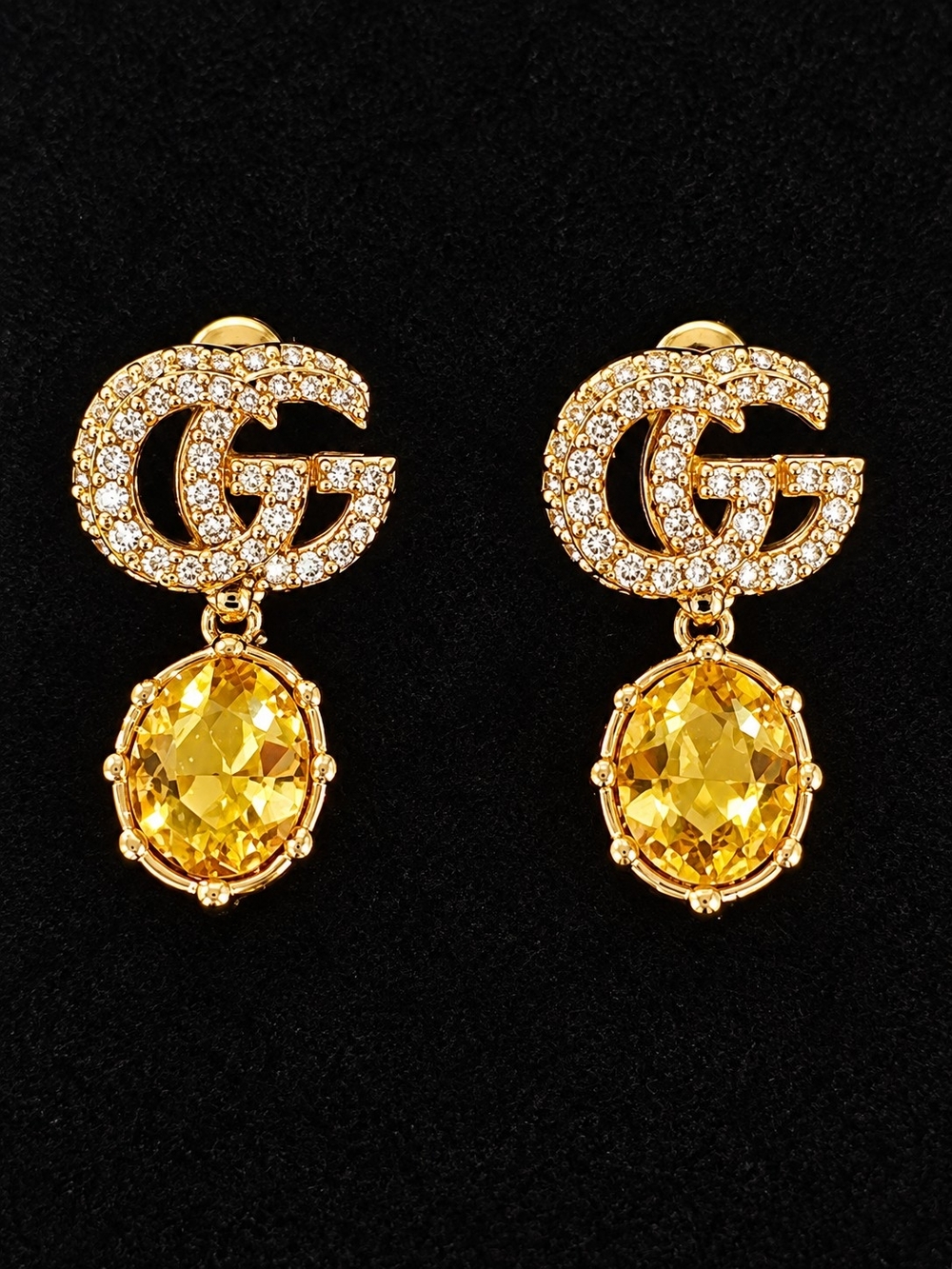 Gucci Gold-Tone GG Drop Earrings with Yellow Crystal